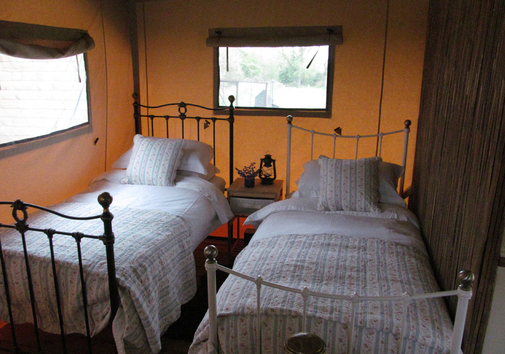 Twin Beds in a Hidden Meadows Safari Tent