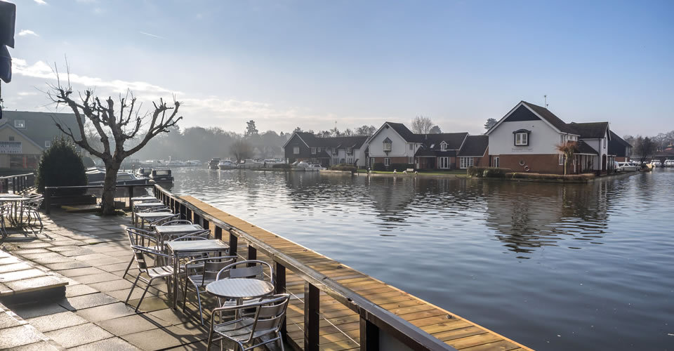 Waterside terrace at the Wroxham Hotel