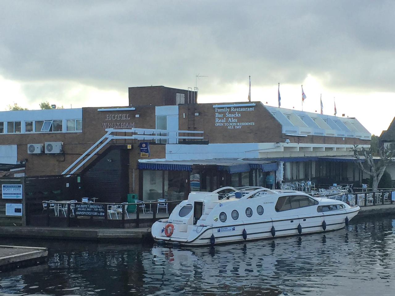 Across the river view of the Wroxham Restaurant