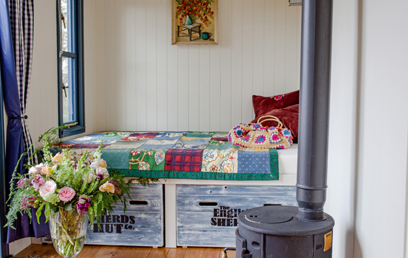 Interior image of shepherds hut at Top Farm